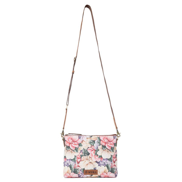 Myra Wildflower Trail Cotton & Leather Crossbody Bag in Vintage Rose