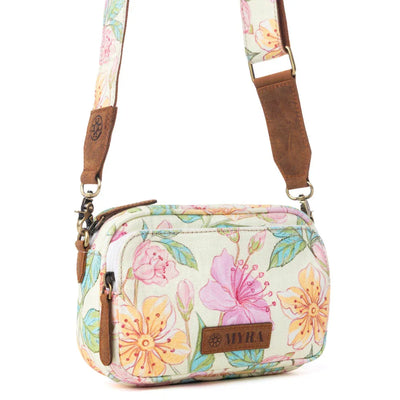 Myra Meadow Song Cotton & Leather Crossbody Bag in Lemon Blossom