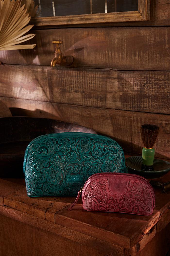 Myra Helena Bloom Embossed Leather Multi-pouch in Sierra Blue