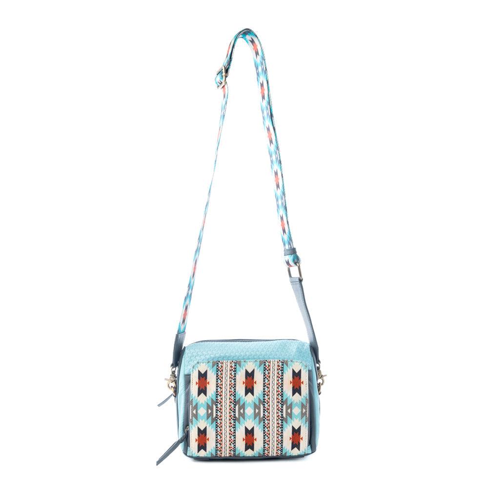 Myra Pueblo Charm Aztec Crossbody Bag in Frontier Blue