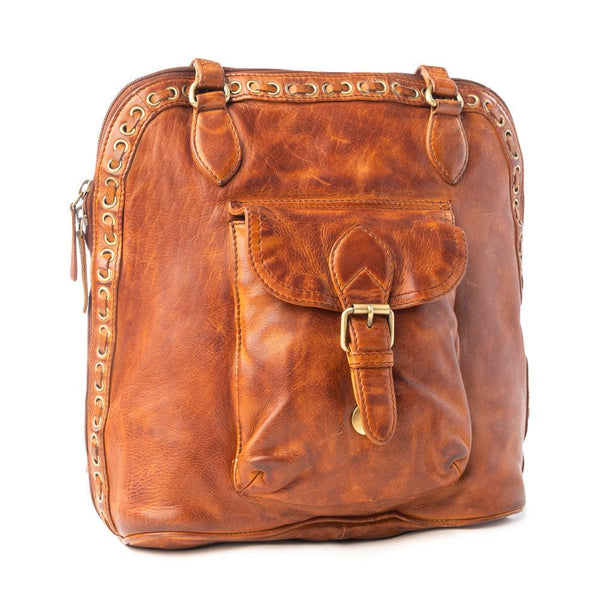 Myra Hearthfire Buckled Genuine Leather Bag in Cognac Brown