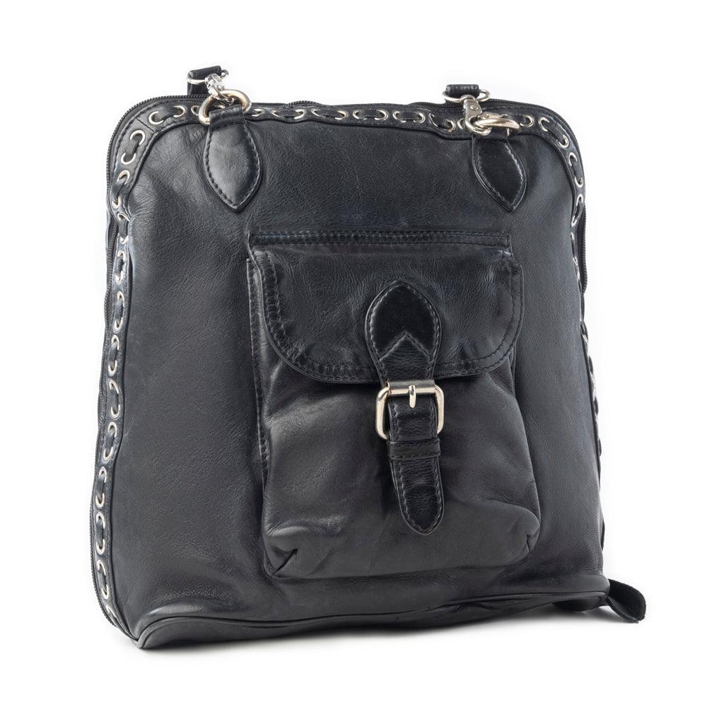 Myra Stormrider Buckled Genuine Leather Bag in Shadow Black