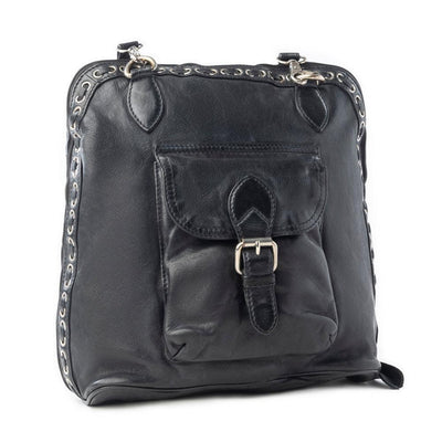 Myra Stormrider Buckled Genuine Leather Bag in Shadow Black