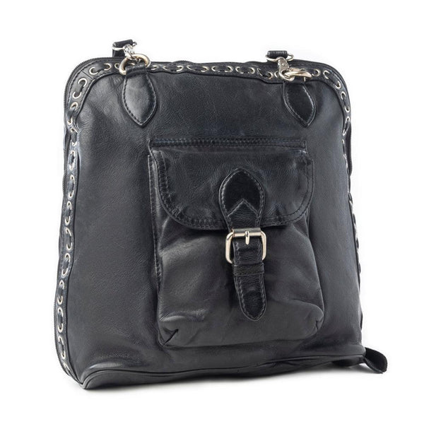 Myra Stormrider Buckled Genuine Leather Bag in Shadow Black
