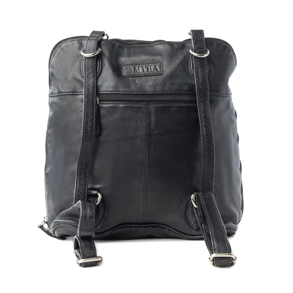 Myra Stormrider Buckled Genuine Leather Bag in Shadow Black