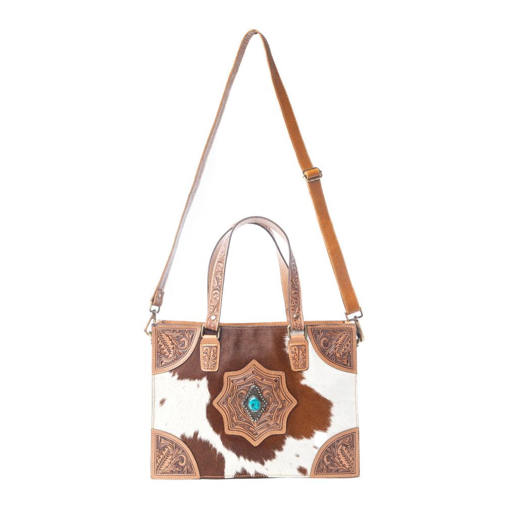 Myra Desert Jewel Handtooled Hairon Leather Concealed Carry Bag in Timber Brown