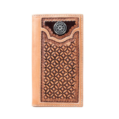 Myra Starweave Dusk Handtooled Leather Wallet for Men in Aged Sienna