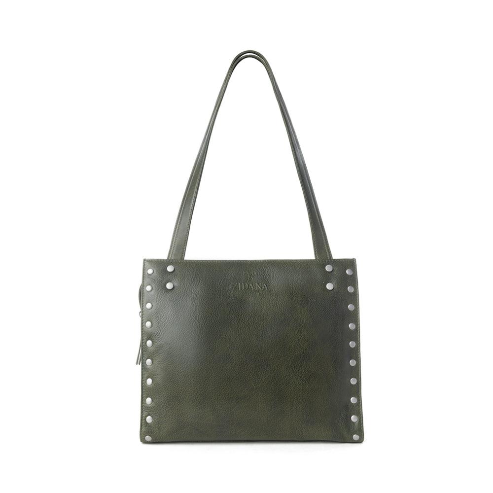 Myra Zidana Aria Amethyst Veg Tanned Leather Tote Bag in Dark Fern