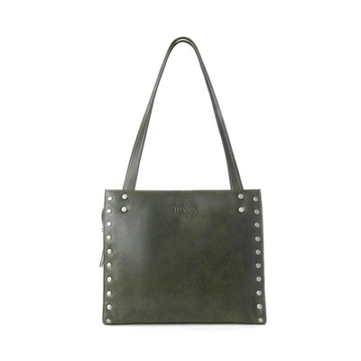 Myra Zidana Aria Amethyst Veg Tanned Leather Tote Bag in Dark Fern