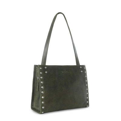 Myra Zidana Aria Amethyst Veg Tanned Leather Tote Bag in Dark Fern