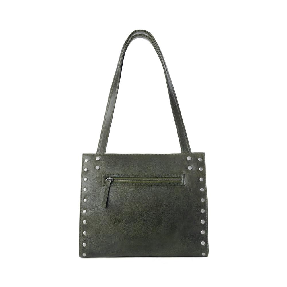 Myra Zidana Aria Amethyst Veg Tanned Leather Tote Bag in Dark Fern