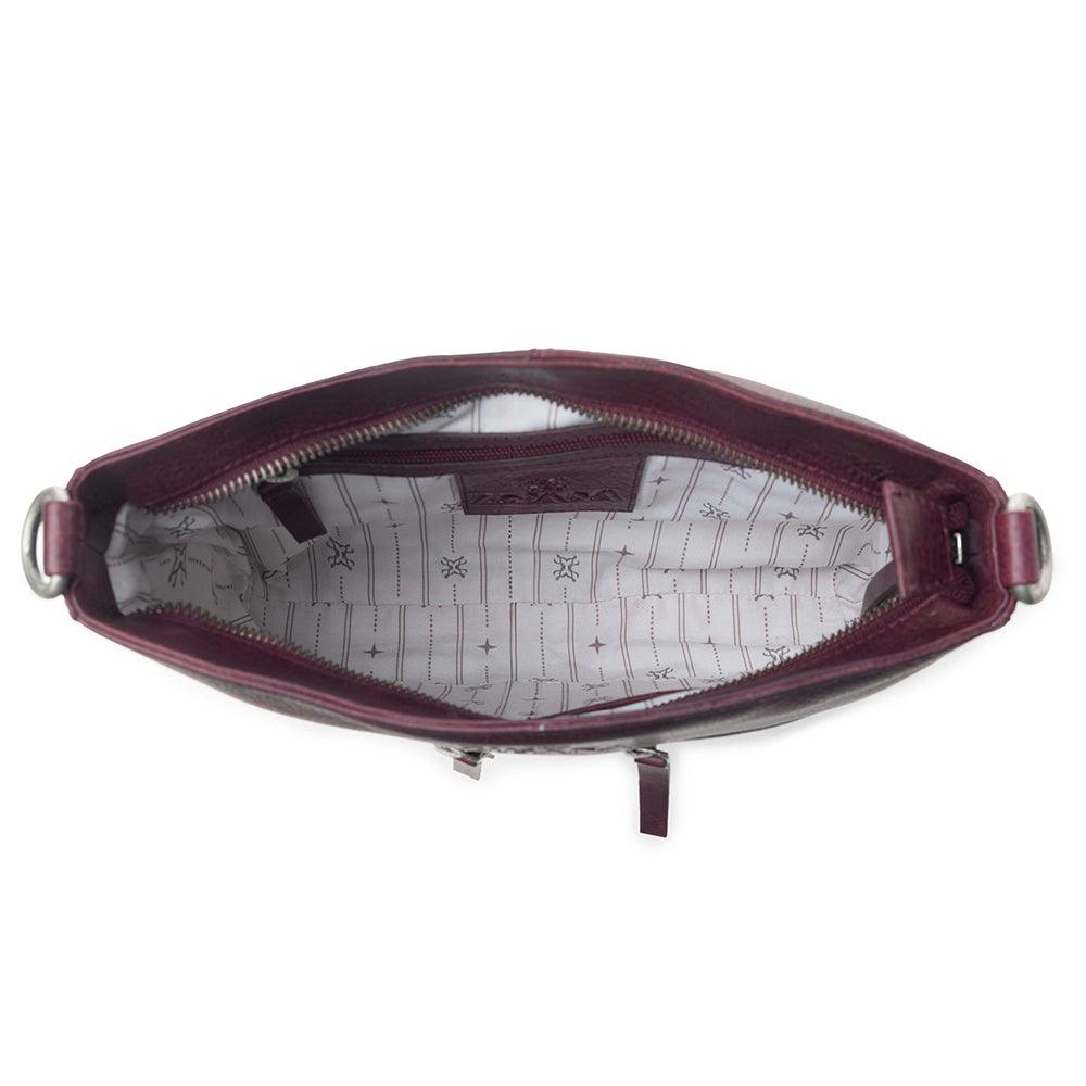 Myra Zidana El Paso Twin Veg Tanned Leather Crossbody Bag in Maroon Mesa
