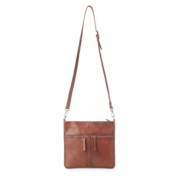 Myra Zidana El Paso Twin Veg Tanned Leather Crossbody Bag in Wildwood Red