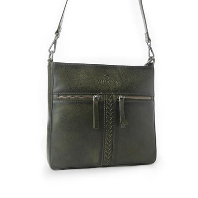 Myra Zidana El Paso Twin Veg Tanned Leather Crossbody Bag in Olive Grove