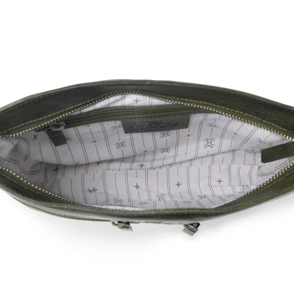 Myra Zidana El Paso Twin Veg Tanned Leather Crossbody Bag in Olive Grove