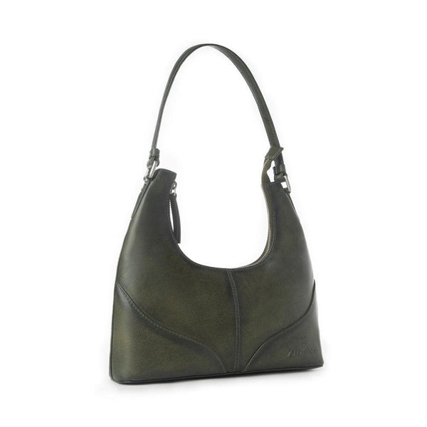 Myra Zidana Winchester Loop Veg Tanned Leather Shoulder Bag in Midnight Olive