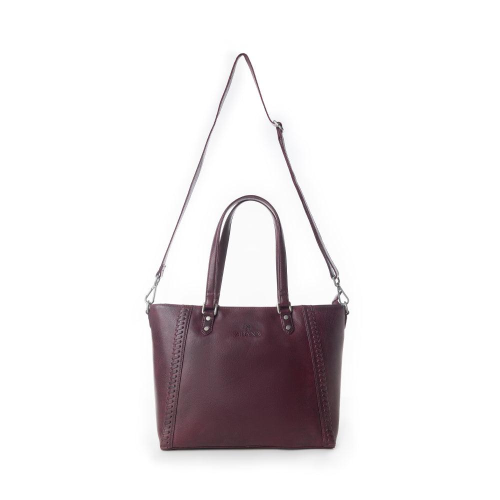 Myra Zidana Arista Bloom Veg Tanned Leather Handbag in Noire Berry