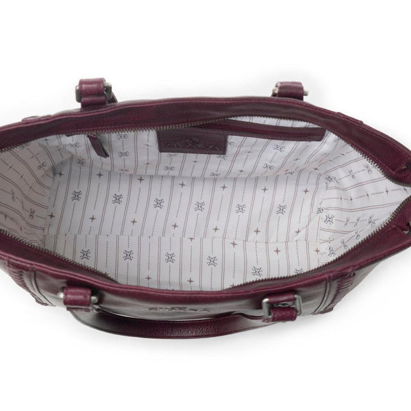 Myra Zidana Arista Bloom Veg Tanned Leather Handbag in Noire Berry
