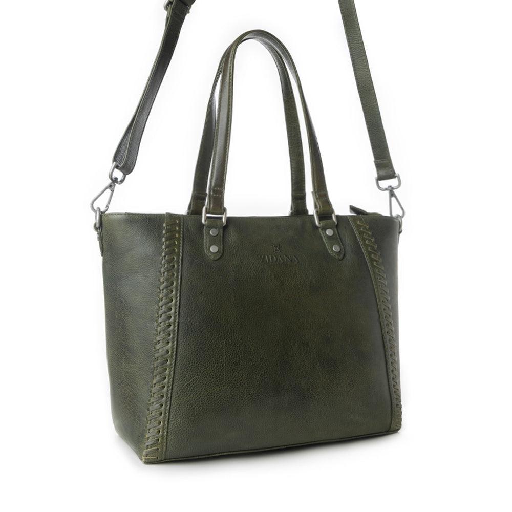 Myra Zidana Arista Bloom Veg Tanned Leather Handbag in Smoky Green