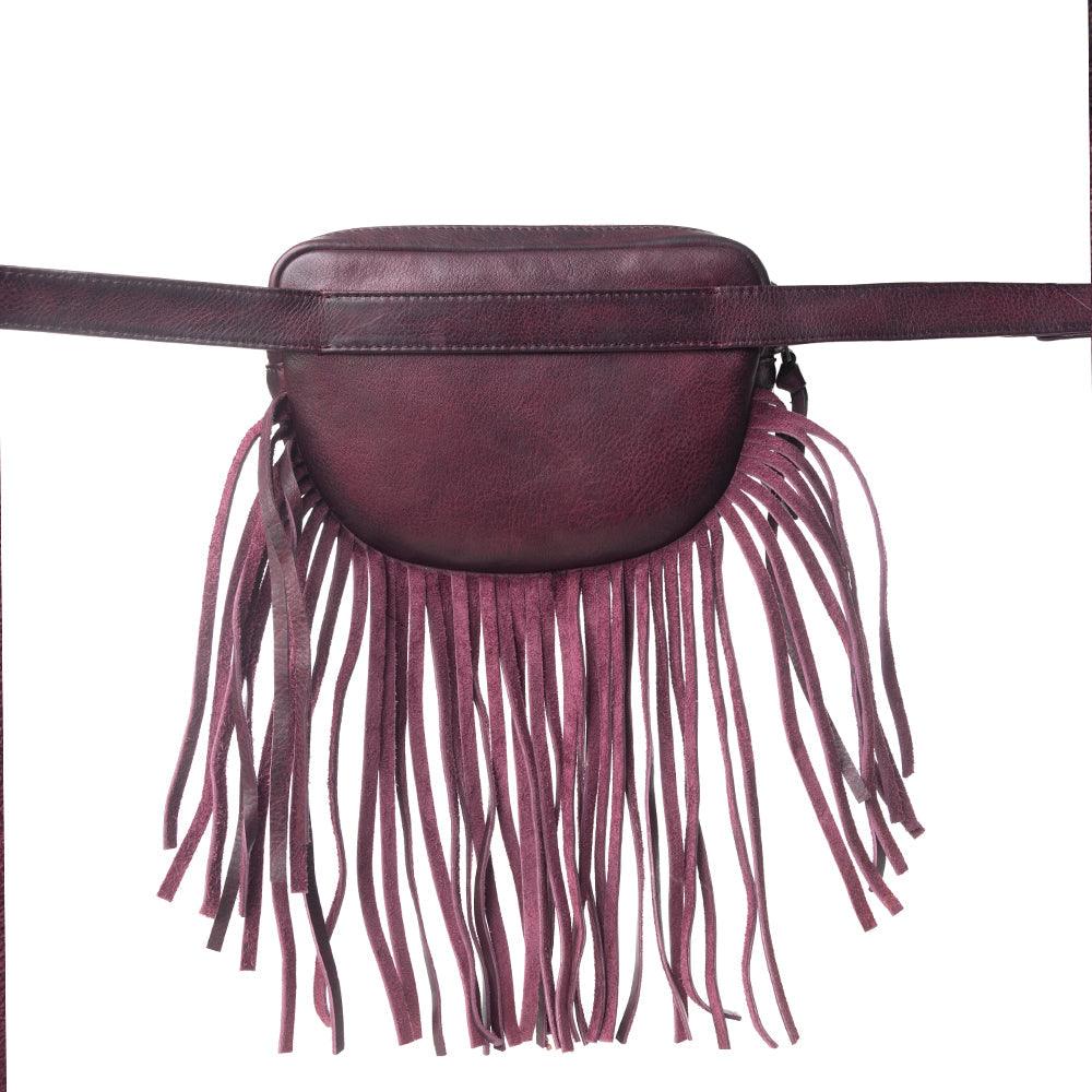 Myra Zidana Stormy Trails Fringed Veg Tanned Leather Bag in Raven Dusk