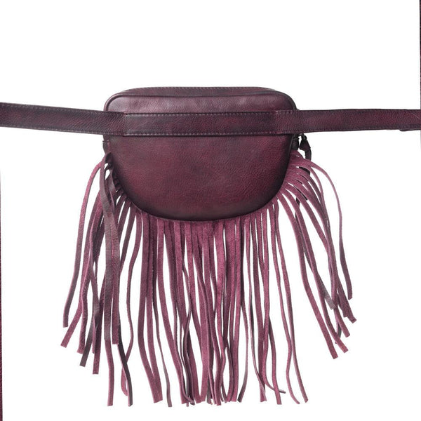 Myra Zidana Stormy Trails Fringed Veg Tanned Leather Bag in Raven Dusk