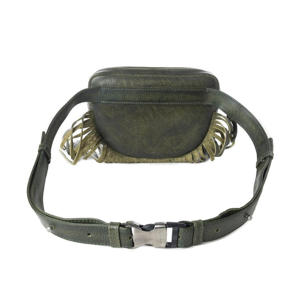 Myra Zidana Stormy Trails Fringed Veg Tanned Leather Bag in Dusty Pine