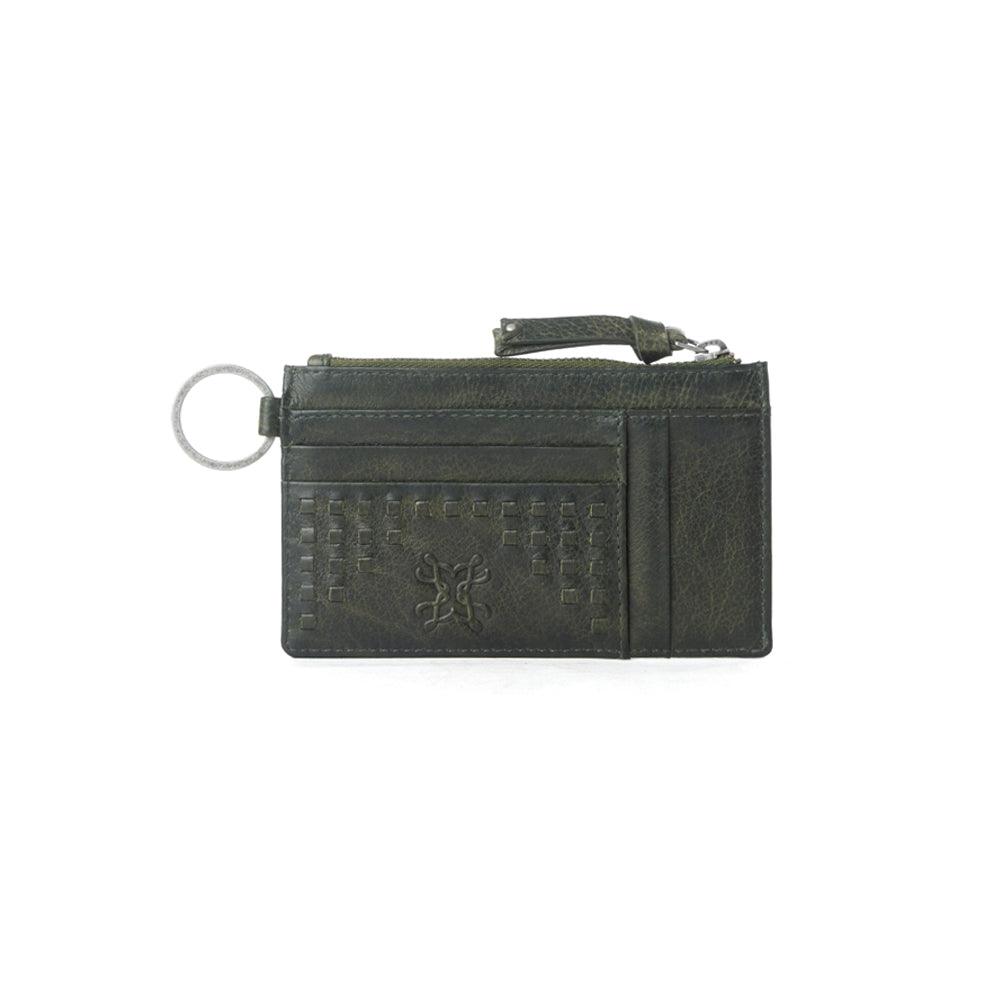 Myra Zidana Vino Braided Veg Tanned Leather Wallet in Moss Noir