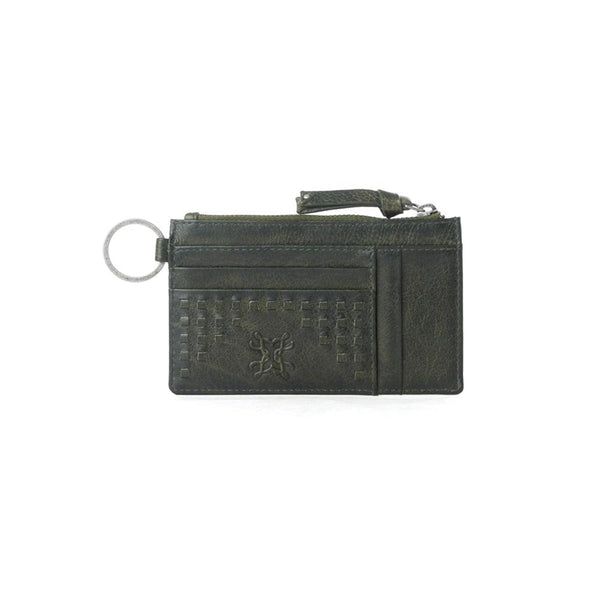 Myra Zidana Vino Braided Veg Tanned Leather Wallet in Moss Noir