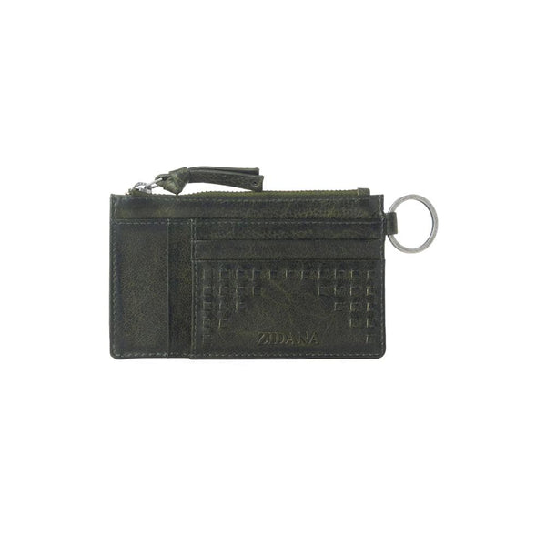 Myra Zidana Vino Braided Veg Tanned Leather Wallet in Moss Noir
