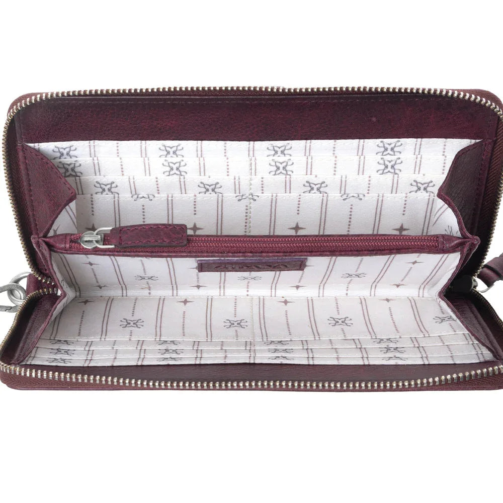 Myra Zidana Elko Braided Veg Tanned Leather Wallet in Merlot Smoke