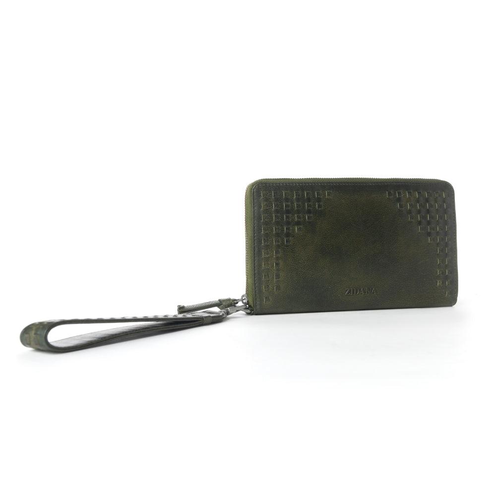 Myra Zidana Elko Braided Veg Tanned Leather Wallet in Obsidian Green