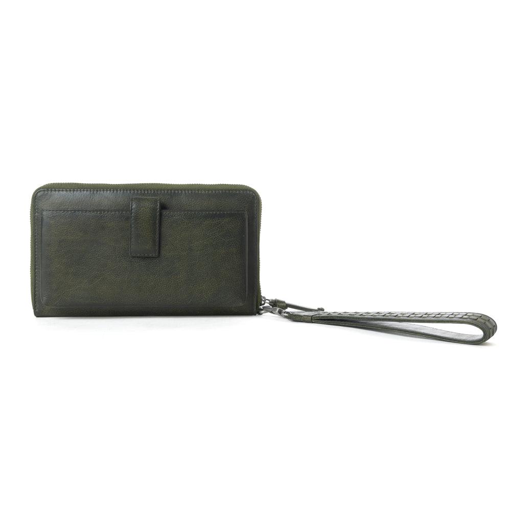 Myra Zidana Elko Braided Veg Tanned Leather Wallet in Obsidian Green