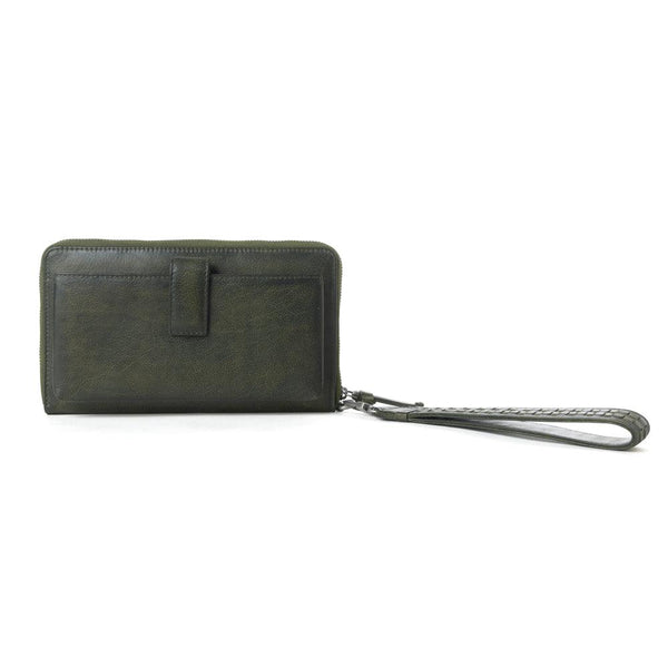Myra Zidana Elko Braided Veg Tanned Leather Wallet in Obsidian Green