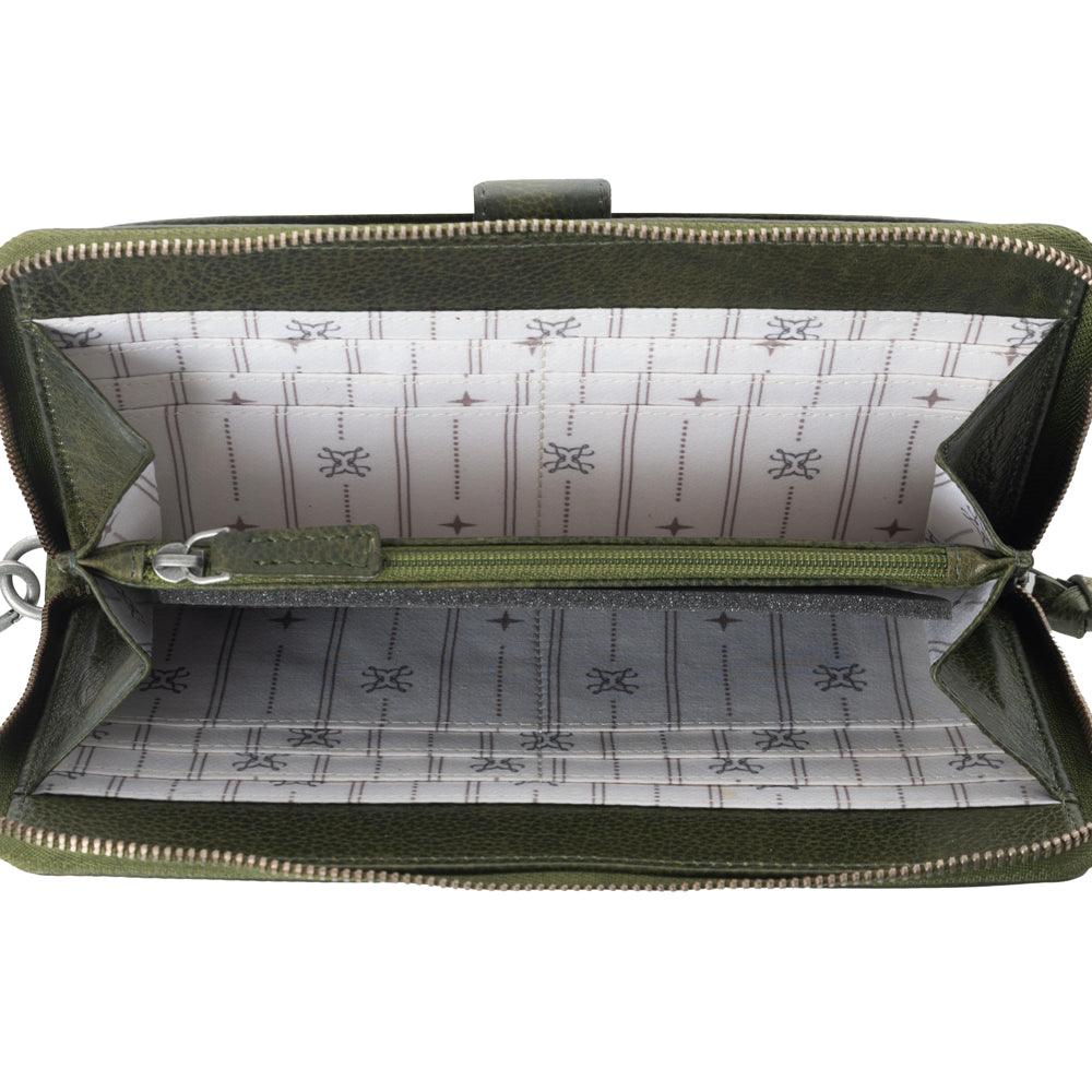 Myra Zidana Elko Braided Veg Tanned Leather Wallet in Obsidian Green