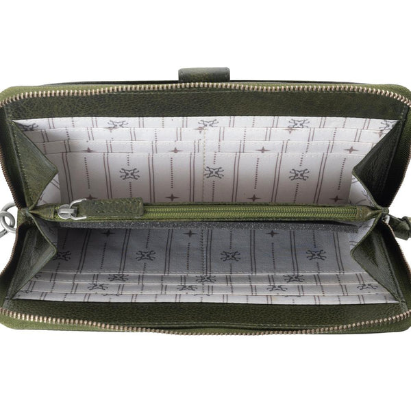 Myra Zidana Elko Braided Veg Tanned Leather Wallet in Obsidian Green