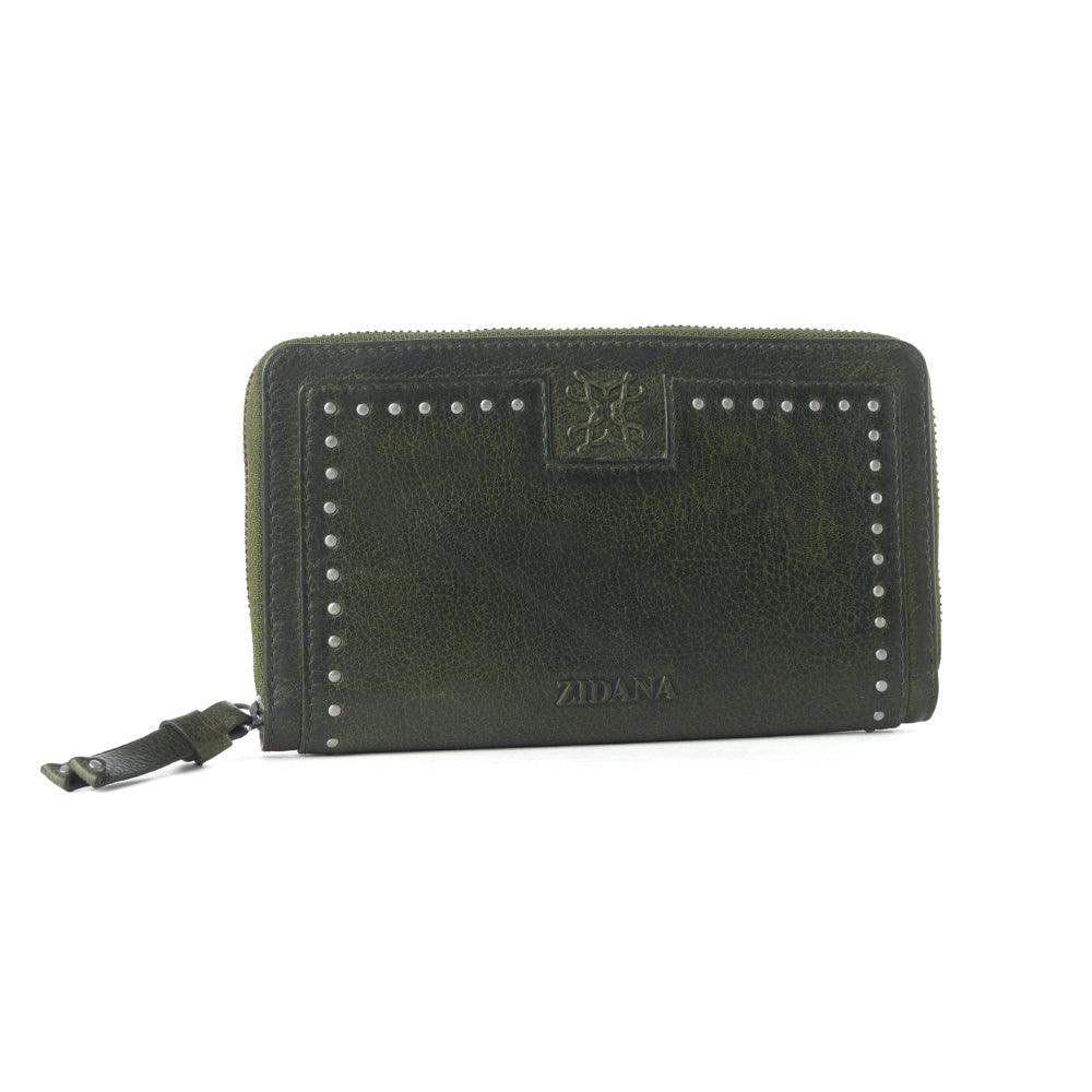 Myra Zidana Astra Studded Veg Tanned Leather Wallet in Velvet Moss