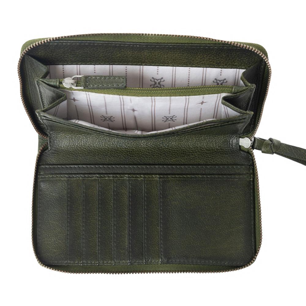 Myra Zidana Astra Studded Veg Tanned Leather Wallet in Velvet Moss