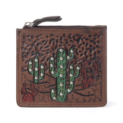 Myra Briar Creek Handtooled Leather Credit Card Holder in Sage Tan