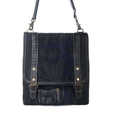 Myra Dustrider upcycled canvas vintage style Concealed-Carry bag for Women in black with leather detail