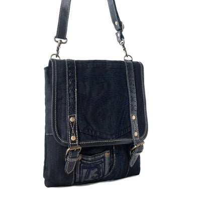 Myra Dustrider upcycled canvas vintage style Concealed-Carry bag for Women in black with leather detail