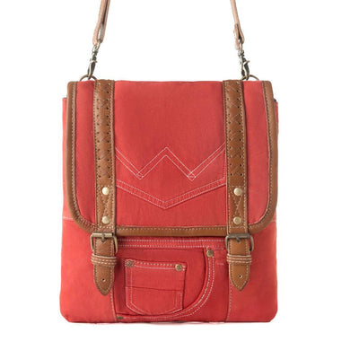 Myra Dustrider upcycled canvas vintage style Concealed-Carry bag for Women in red with leather detail