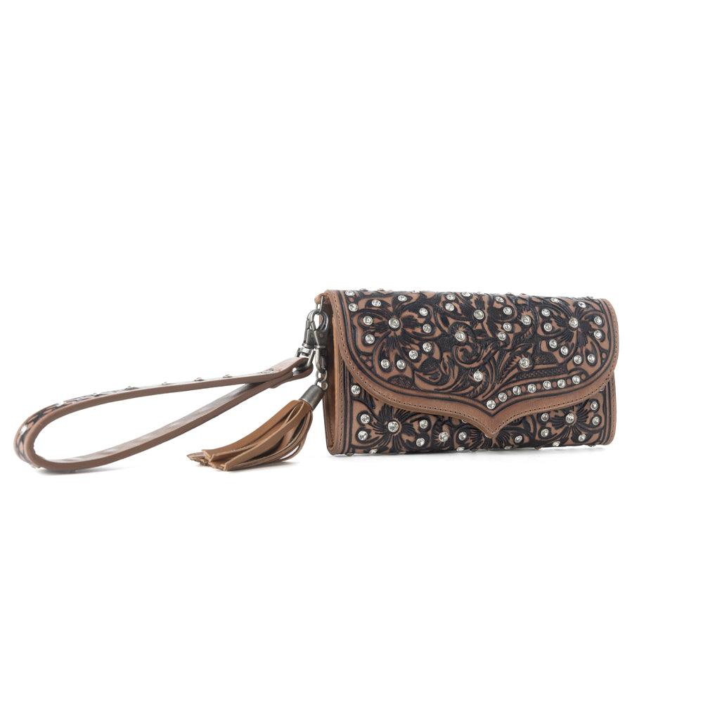 Myra Wildflower Story Handtooled Leather Wallet in Earth Bloom