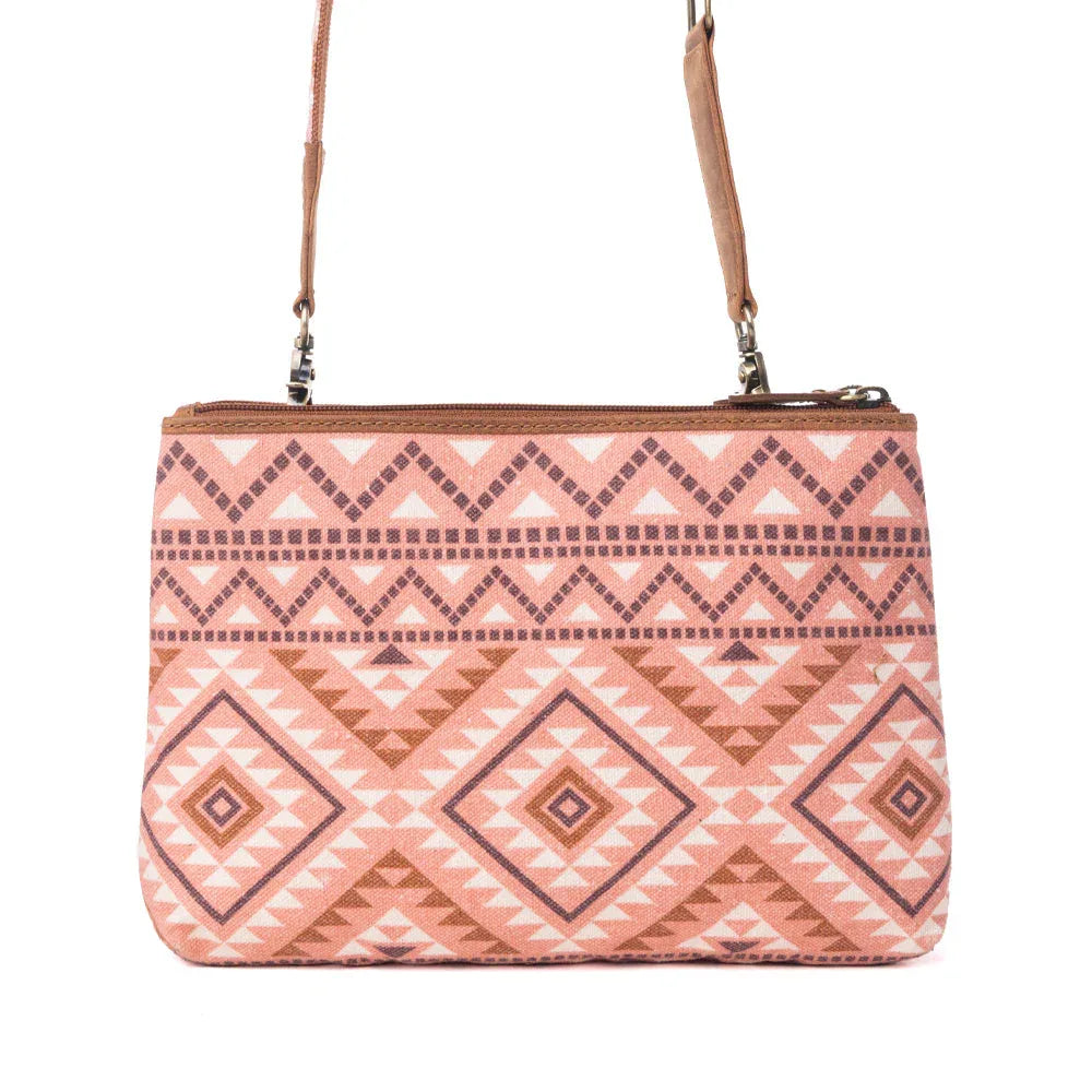 Myra Tribal Hollow Cotton & Leather Crossbody Bag in Terra Cider