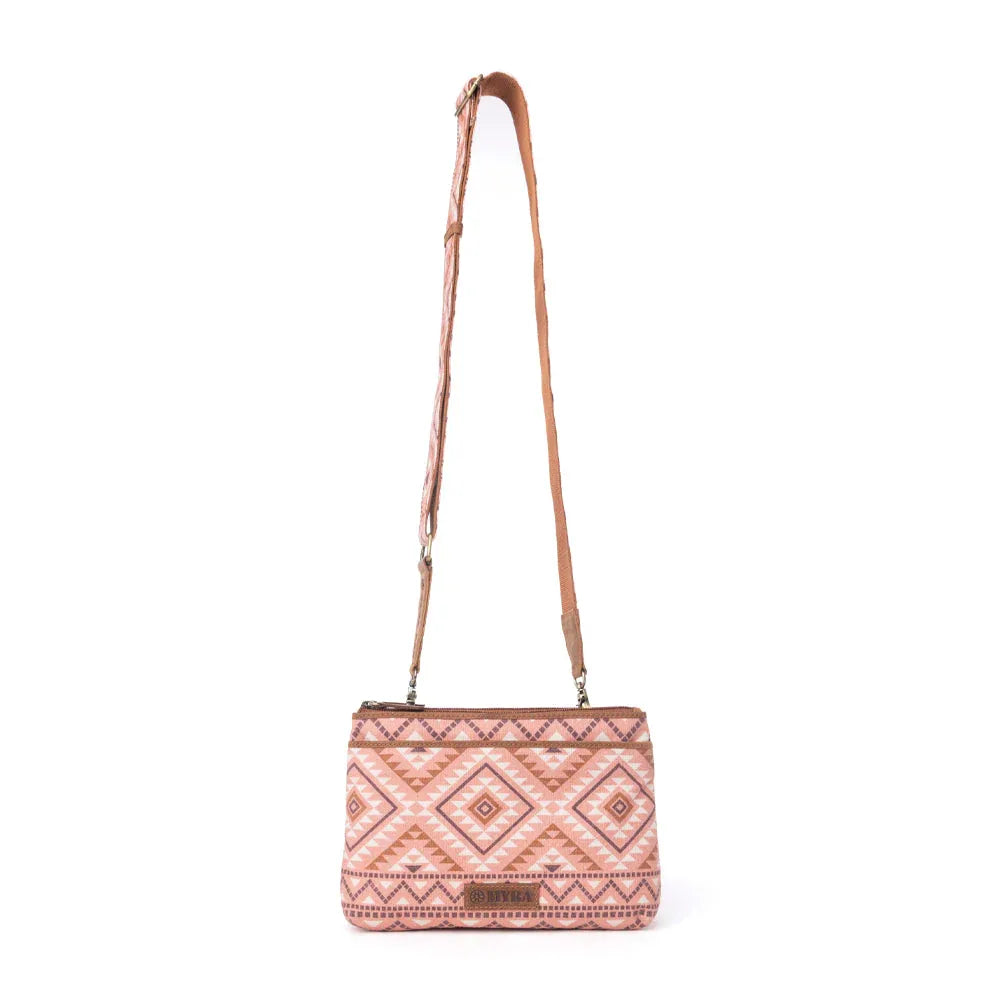 Myra Tribal Hollow Cotton & Leather Crossbody Bag in Terra Cider