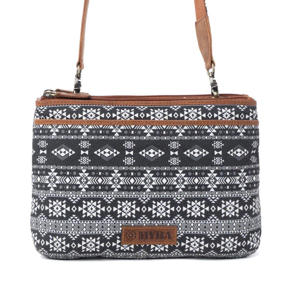 Myra Tribal Hollow Cotton & Leather Crossbody Bag in Midnight Onyx