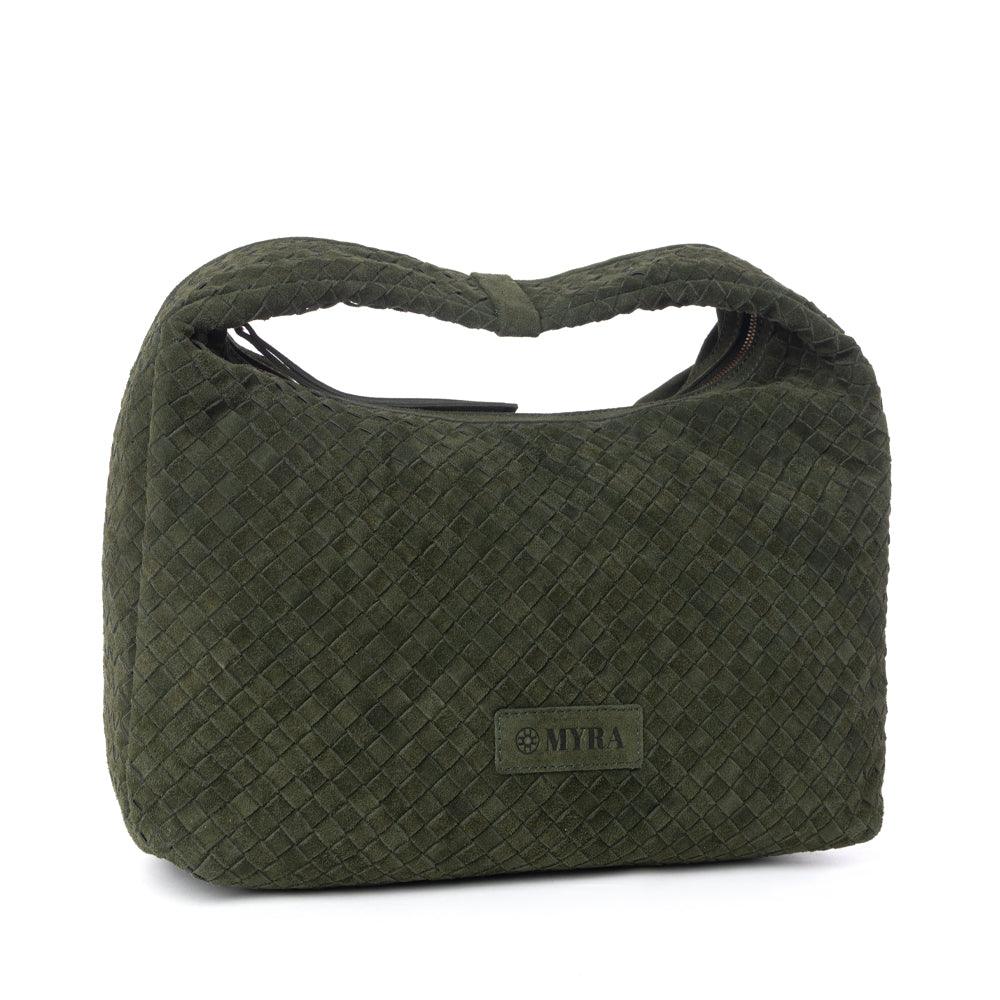Myra Saddle Weave Genuine Suede Leather Bag in Olive Moss