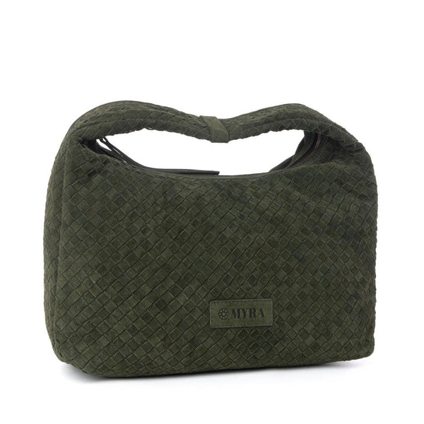 Myra Saddle Weave Genuine Suede Leather Bag in Olive Moss