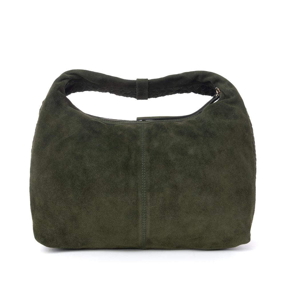 Myra Saddle Weave Genuine Suede Leather Bag in Olive Moss