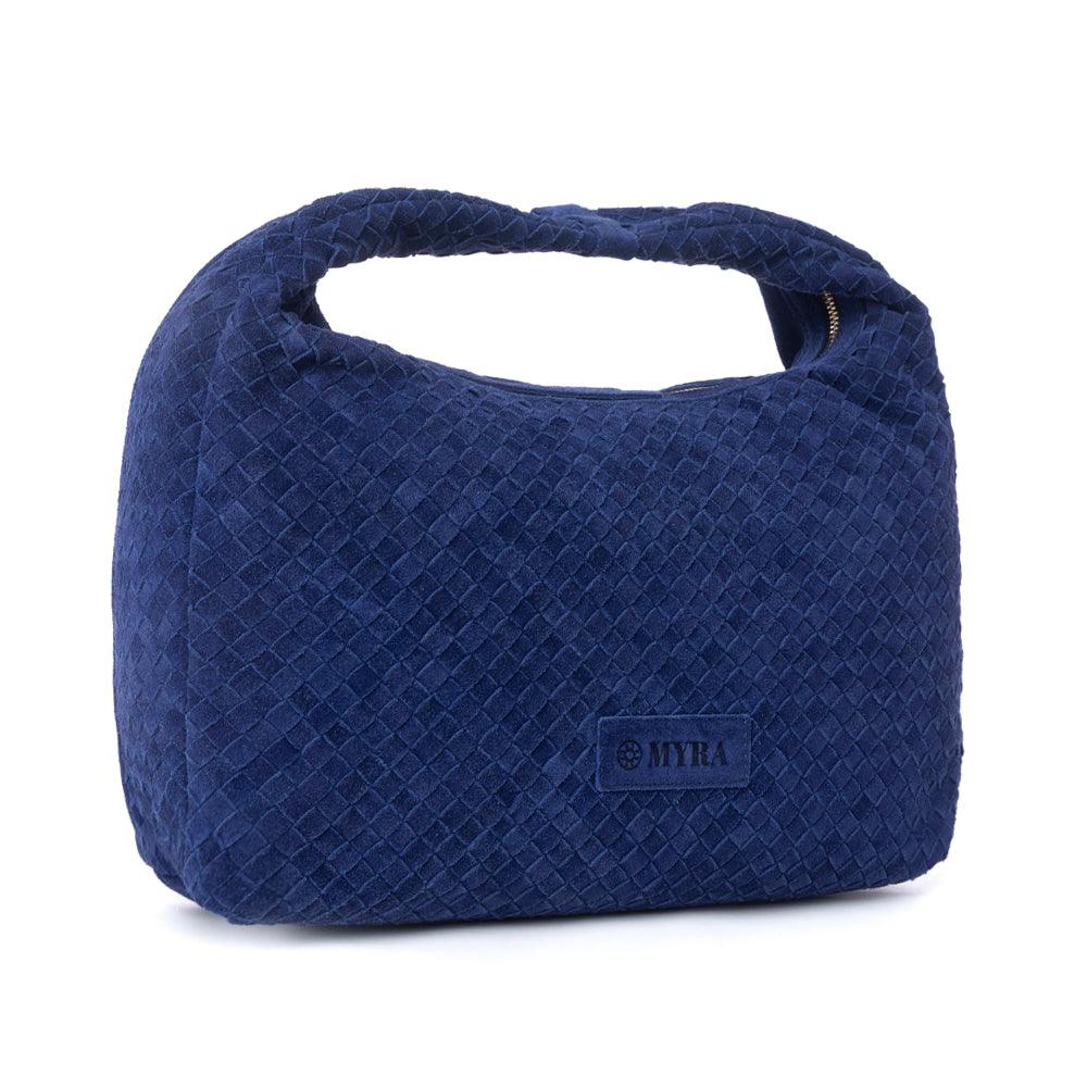 Myra Saddle Weave Genuine Suede Leather Bag in Royal Blue
