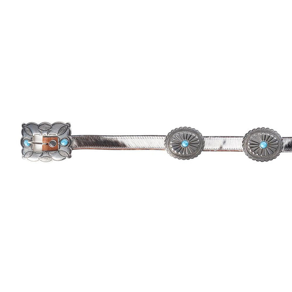 Myra Floracrest Hairon Concho Belt for Women with Handtooling and Turquoise Stone Buckle